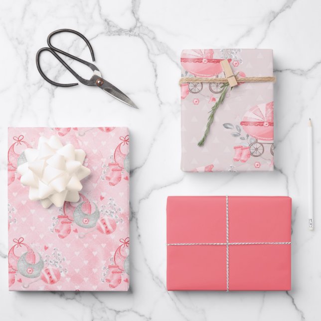 Hoja De Papel De Regalo Madre Esperante niña bebé rosa (Anverso)