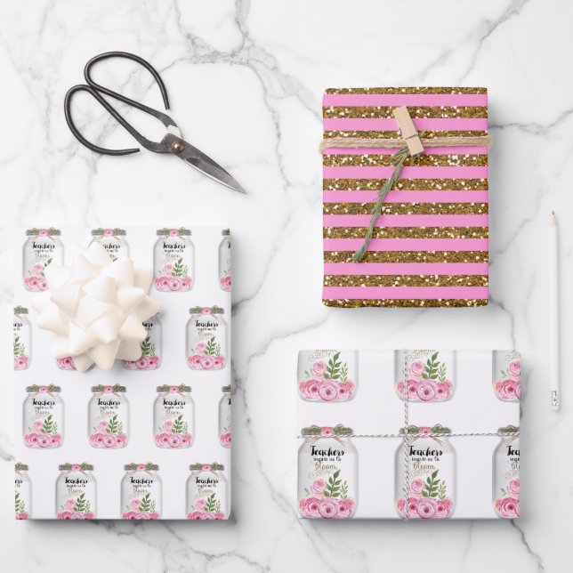 Hoja De Papel De Regalo Maestra Mason Jar Flowers (Anverso)