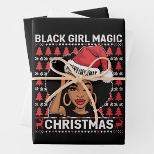 Hoja De Papel De Regalo Magia de Chica Negra Feliz Navidad Afroamericana 