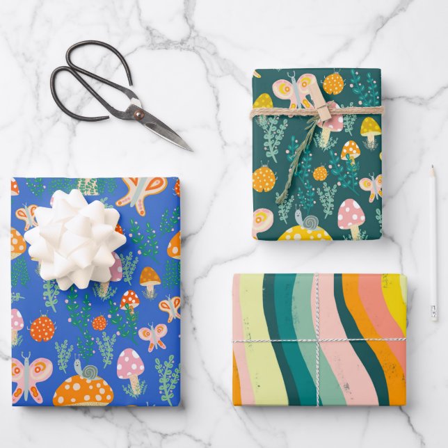 Hoja De Papel De Regalo Magia Mushrooms Cute Butterflies Sniceps Ladybugs (Anverso)