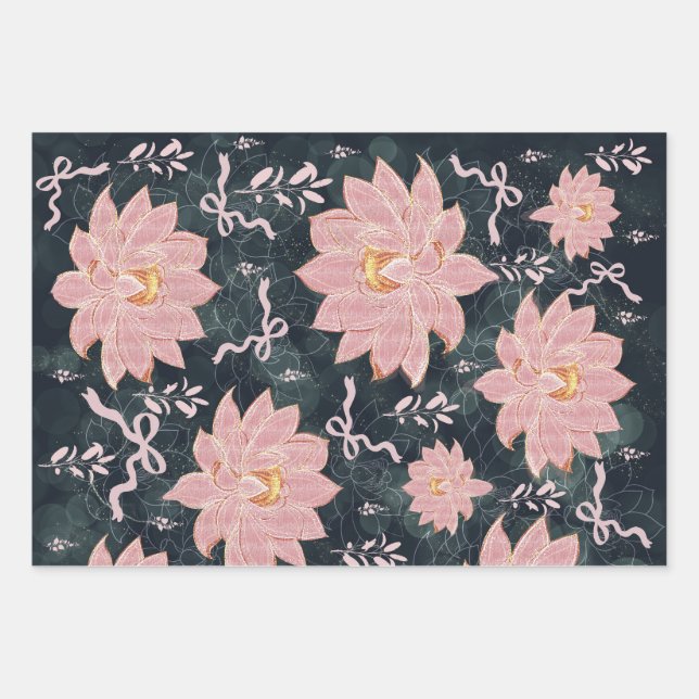 Hoja De Papel De Regalo Magic florals with glitter design  (Anverso)