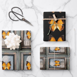 Hoja De Papel De Regalo Magnífica mariposa bordeada de caracteres negros