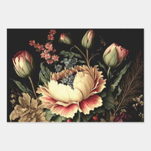 Hoja De Papel De Regalo Magnífico Arreglo Floral Vintage