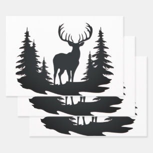 Hoja De Papel De Regalo Magnífico Buck Entre Pinos
