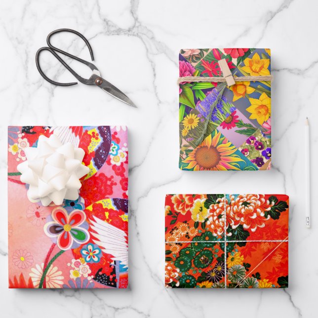 Hoja De Papel De Regalo Mah Jongg Egrets, Spring Set y Paisley (Anverso)