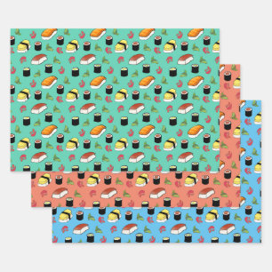 Hoja De Papel De Regalo Maki y Nigiri Sushi con Wasabi y Ginger