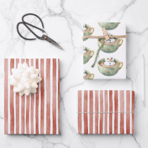 Hoja De Papel De Regalo Malvavisco Feliz Navidad Rayas Rojas