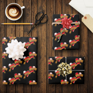 Hoja De Papel De Regalo Mamá papá tatuaje del corazón rojo