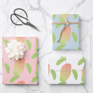 Hoja De Papel De Regalo Mango Tropical Fruta Verde Naranja 