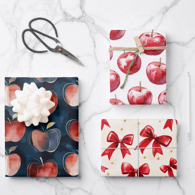 Hoja De Papel De Regalo Manzanas Azules Rojas  (Anverso)