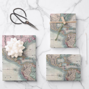 Hoja De Papel De Regalo Mapa de época de América del Norte y del Sur 1806 