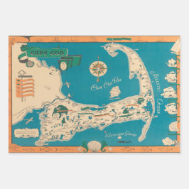 Hoja De Papel De Regalo Mapa de época de Cape Cod de los años 40