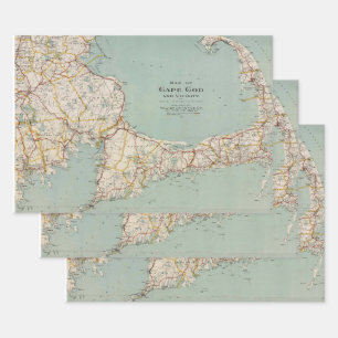 Hoja De Papel De Regalo Mapa de época de Cape Cod, Massachusetts
