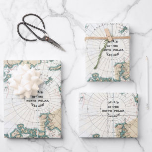 Hoja De Papel De Regalo Mapa de época del Poster del Polo Norte