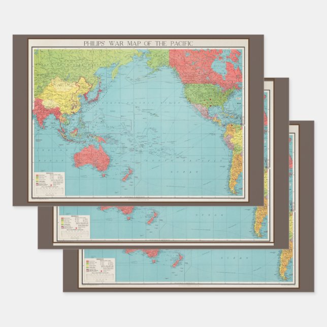 Hoja De Papel De Regalo Mapa de Guerra de Philips del Pacífico, 1945 (Set)