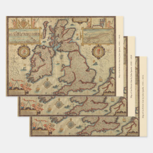 Hoja De Papel De Regalo Mapa de las Islas Británicas, 1552 - 1629