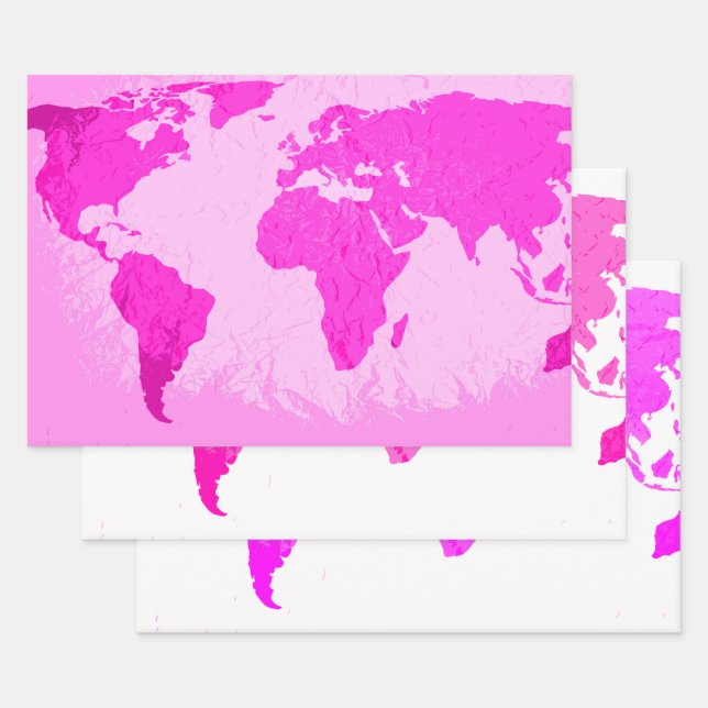 Hoja De Papel De Regalo Mapa mundial Resumen viajero morado rosado multico (Set)