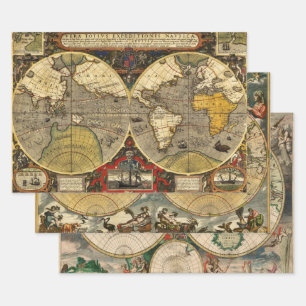 Hoja De Papel De Regalo Mapas Antiguos del Mundo