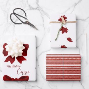 Hoja De Papel De Regalo Maple moderno simple deja a los Navidades rojos en