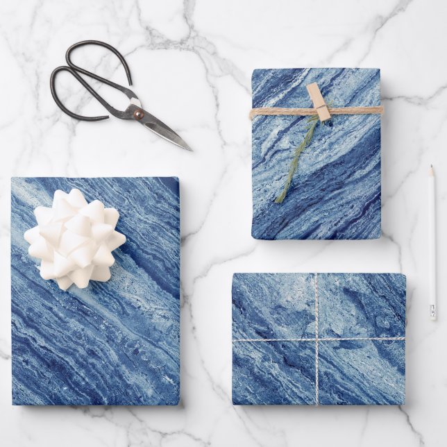 Hoja De Papel De Regalo Marble azul (Anverso)