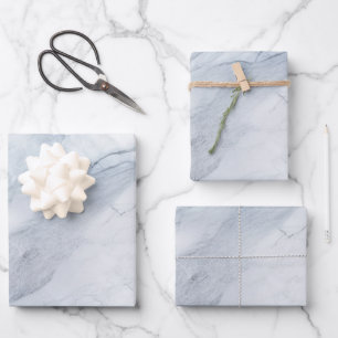 Hoja De Papel De Regalo Marble azul claro