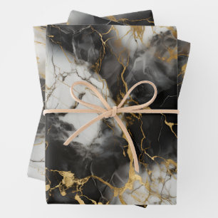 Hoja De Papel De Regalo Marble de lujo blanco, dorado y negro elegante