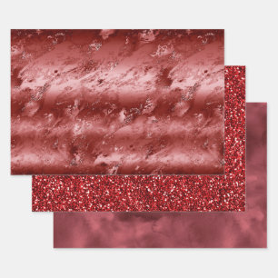 Hoja De Papel De Regalo Marble Glitzy Red Ombre