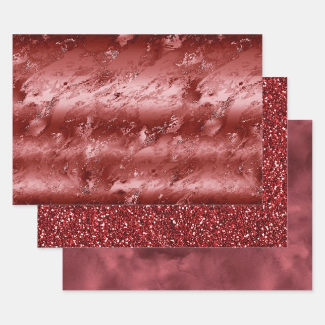 Hoja De Papel De Regalo Marble Glitzy Red Ombre (Set)