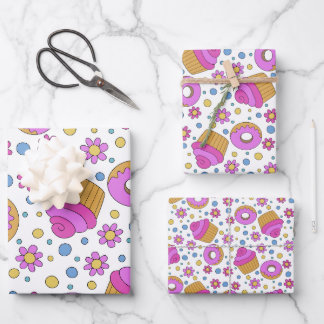Hoja De Papel De Regalo Marcapáginas de magdalena, flor y bagel colorido y