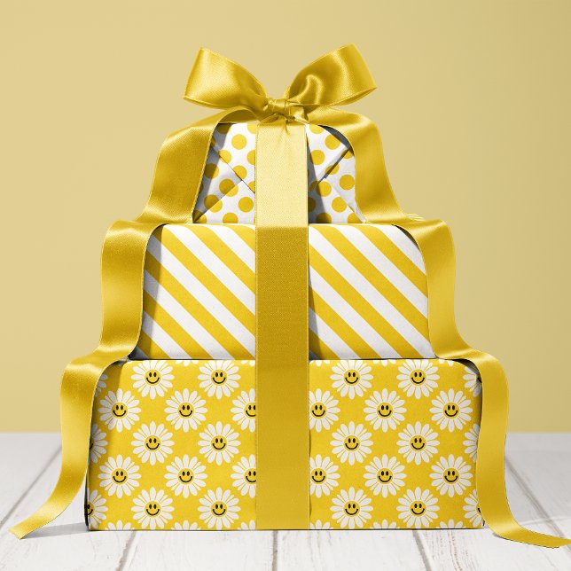 Hoja De Papel De Regalo Margarita Amarilla a Rayas y Lunares (Subido por el creador)