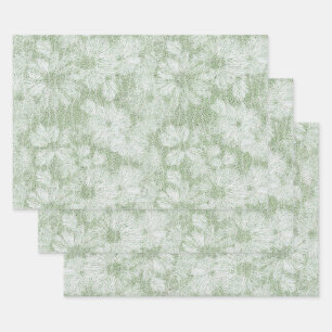 Hoja De Papel De Regalo Margarita Floral aterciopelada verde lima