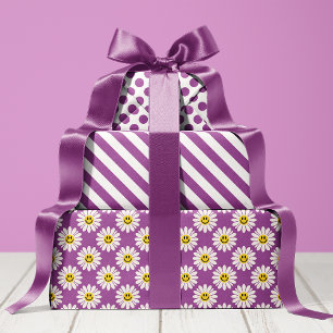 Hoja De Papel De Regalo Margarita Morada a Rayas y de Lunares