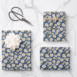 Hoja De Papel De Regalo Margaritas inglesas blancas sobre azul oscuro