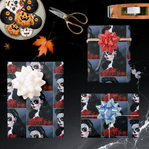 Hoja De Papel De Regalo Maria Sugar SKull Red Roses