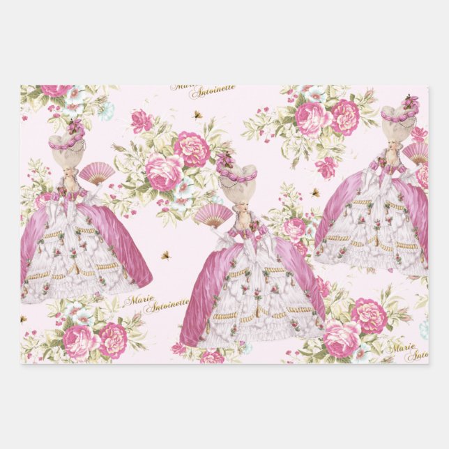 Hoja De Papel De Regalo Marie Antoinette Pink Floral Roses (Anverso)