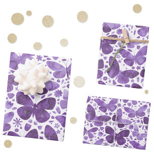 Hoja De Papel De Regalo Mariposa acuarela morado