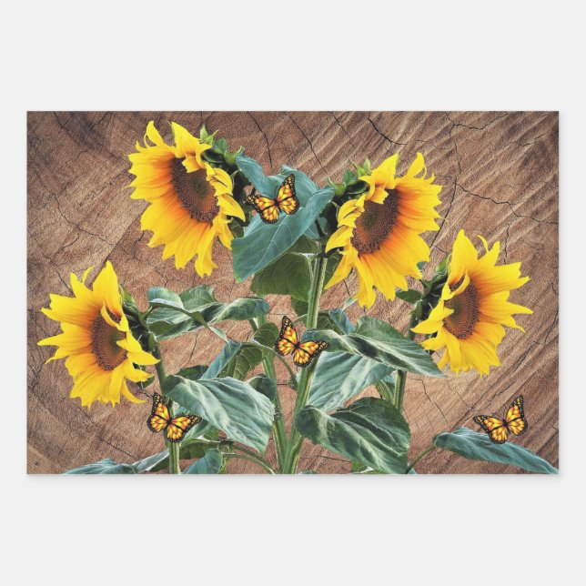 Hoja De Papel De Regalo Mariposa de girasol Rústica (Anverso)