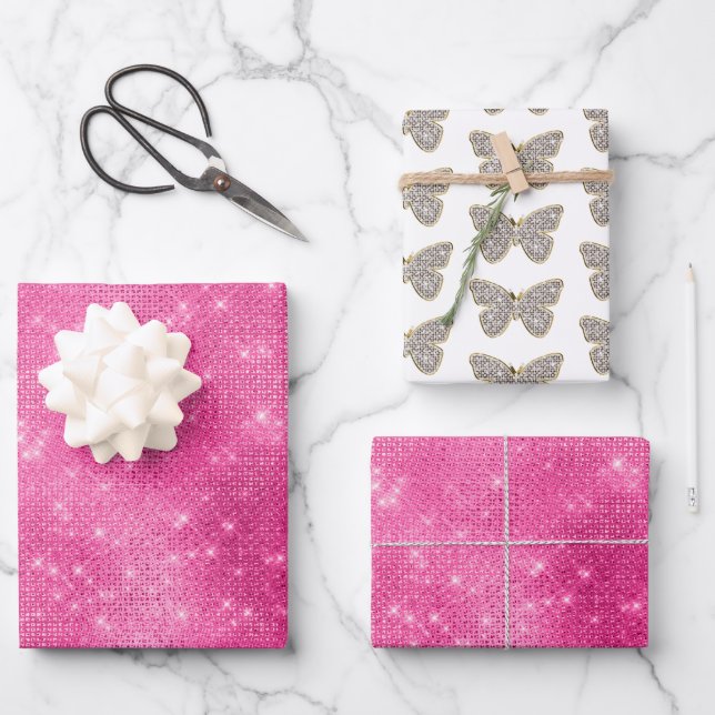 Hoja De Papel De Regalo Mariposa de guijarro rosa (Anverso)