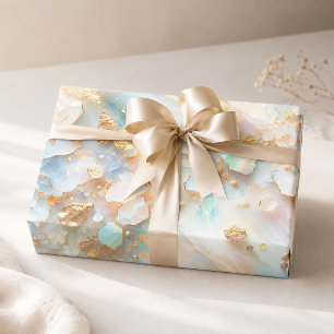 Hoja De Papel De Regalo Mariposa Dorada de Opalo Lunar Holográfico Falso