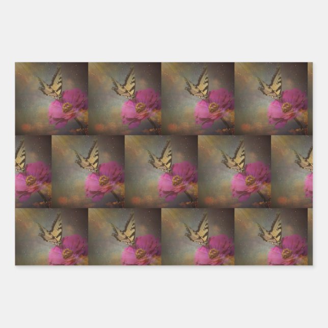 Hoja De Papel De Regalo Mariposa En El Jardín (Anverso)