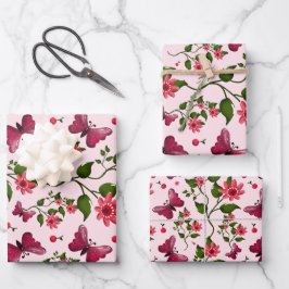 Hoja De Papel De Regalo Mariposa Floral Bloom de Medianoche 