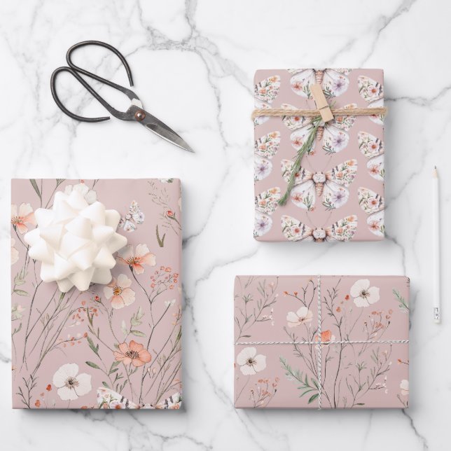 Hoja De Papel De Regalo Mariposa Floral Boho (Anverso)