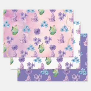Hoja De Papel De Regalo Mariposa floral rosa