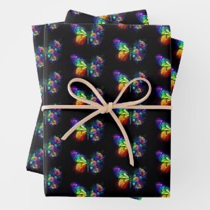 Hoja De Papel De Regalo Mariposa florida arcoiris