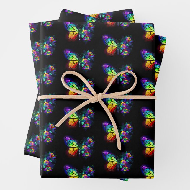 Hoja De Papel De Regalo Mariposa florida arcoiris (In situ)