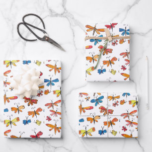 Hoja De Papel De Regalo Mariposa Libélula Dibujada a Mano Inspirada en la 