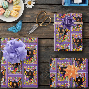 Hoja De Papel De Regalo Mariposa Monarca Hada Flor Púrpura