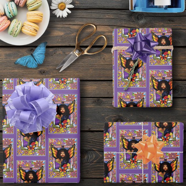 Hoja De Papel De Regalo Mariposa Monarca Hada Flor Púrpura (Subido por el creador)