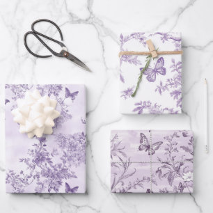 Hoja De Papel De Regalo Mariposa Púrpura En Fondo Púrpura