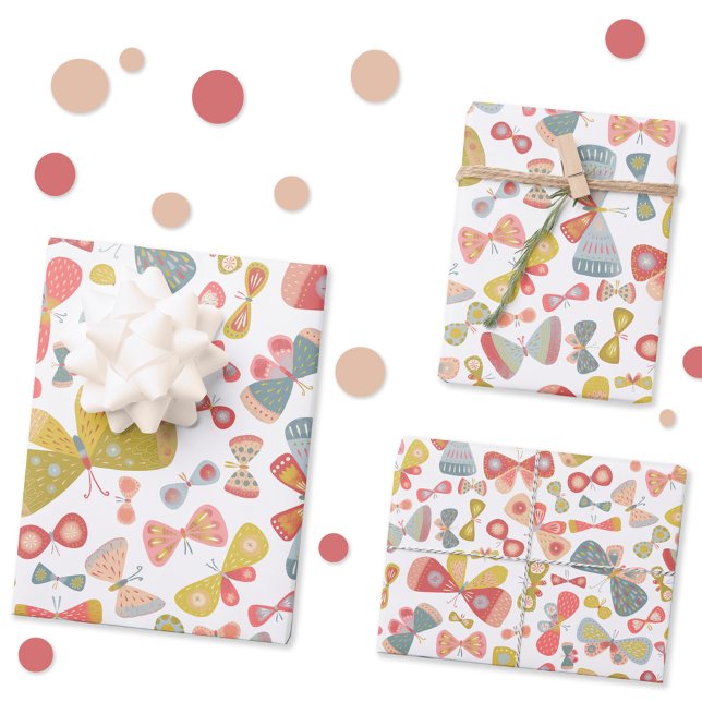 Hoja De Papel De Regalo Mariposa rosa verde (Watercolor butterfly pastel pink green and blue gift wrap paper sheets)